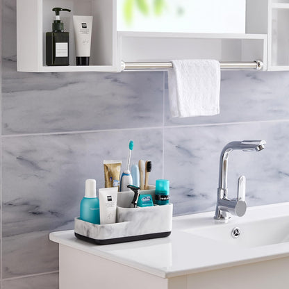 Toothbrush Holders Organizer - Make up Organizers and Storage, Multi-Functional Design Bathroom Organizer Toothbrush - Skincare Organizer - White Marble Look Bathroom Sink Organizer