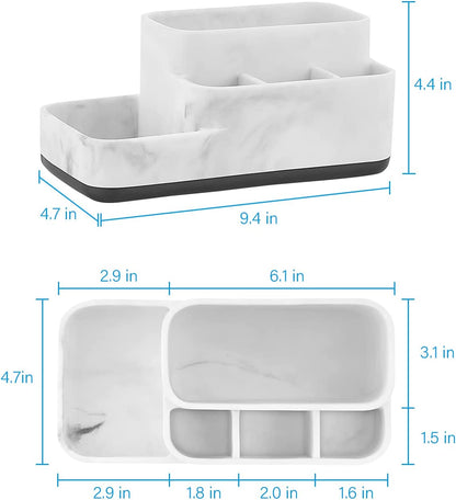 Toothbrush Holders Organizer - Make up Organizers and Storage, Multi-Functional Design Bathroom Organizer Toothbrush - Skincare Organizer - White Marble Look Bathroom Sink Organizer